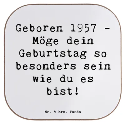 Produktbild von Mr. & Mrs. Panda Tischuntersetzer Spruch 1957 Geburtstag - Weiß - Geschenk, Untersetzer für Gläser, Alter, Erinnerungen, gläseruntersetzer, feiern, Geschenkidee, Geboren