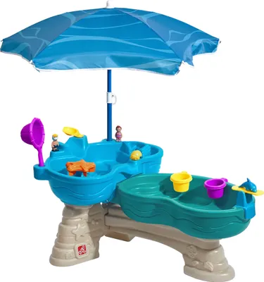 Produktbild von STEP2 Spill & Splash Seaway Wasserspieltisch | Großer Wassertisch mit 11-teiligem Zubehör Set & Sonnenschirm | Garten Wasser Spieltisch für Kinder in