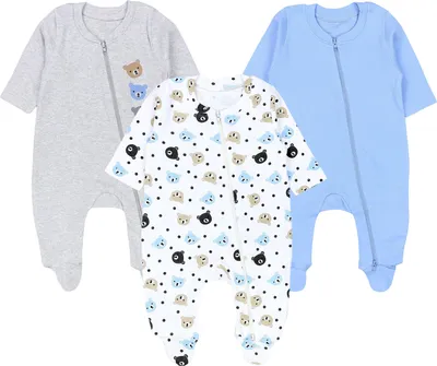 Produktbild von TupTam Baby Unisex Schlafstrampler Mädchen Schlafanzug mit Fuß Jungen Spieler 3er Pack, Farbe: Bären/Hellblau, Größe: 80