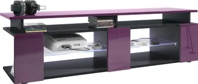 Produktbild von Vladon TV Board Movie V2 Game On Lowboard 138,5 x 39 x 39 cm inkl. LED-Beleuchtung Weiß, Korpus in Schwarz matt, Fronten in Brombeer Hochglanz