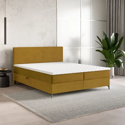 Produktbild von Masseno Boxspringbett TORREL 160x200 cm Komplett-Set mit Bonell Matratze und Topper, Polsterbett mit Bettkästen -Gelb, POSO 01 + KRONOS 01