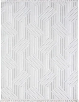 Zdjęcie produktu dla Nowoczesny biały dywan z geometrycznym reliefem, 120 x 180 cm