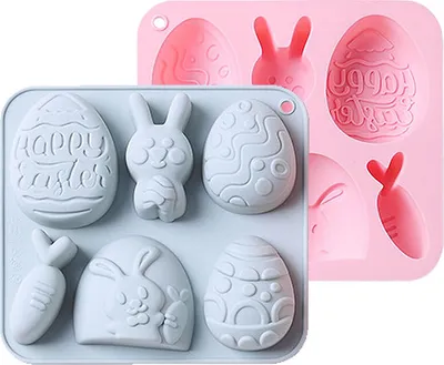 Image de CANDeal Lot de 2 moules de Pâques en silicone, Moule à œufs de Pâques antiadhésif, Moule à gâteaux en silicone, Moule à chocolat, Moules à pâtisserie DIY Pour La Fête de Pâques