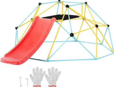 Image de VEVOR Dôme à grimper, 2,44 m de structure géométrique à grimper avec toboggan, pour enfants de 3 à 9 ans, structure à grimper 272 kg de charge, avec prise d'escalade, jeu d'intérieur/d'extérieur idéal arrière-cour