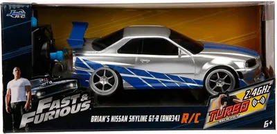 Produktbild von Jada Toys Fast & Furious RC Nissan Skyline GTR, R34, Turbofunktion, RC Auto, Ferngesteuertes Auto mit Fernbedienung, vorwärts-rückwärts, Links-rechts, Maßstab 1:24, blau/Silber