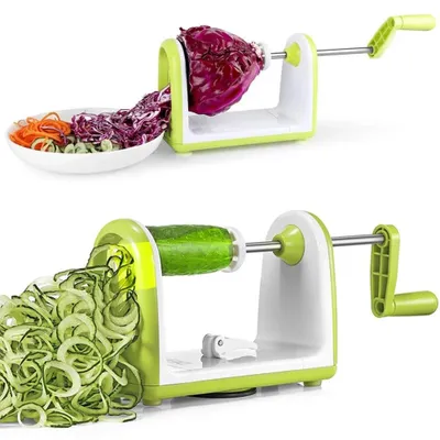 Image de Hachoir à légumes - Coupe-légumes manuel et spiralisateur - Râpe à fromage rotative - Lames en acier inoxydable - Pour fruits et légumes