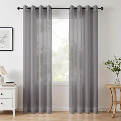 Immagine prodotto di Tende trasparenti, 2 pezzi, 140 x 225 cm - Anelli a D - Ideali per camera da letto o soggiorno - Grigio