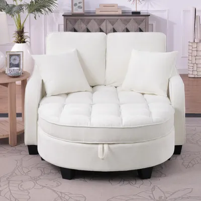 Produktbild von MODFU Multifunktionales Sofa Schlafsofa mit Aufbewahrungs-Hocker,Relaxsofa mit rutschfeste Kunststoffbeine,Beige