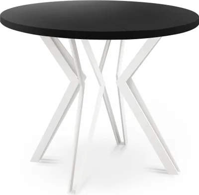 Obrázok produktu pre Okrúhly jedálenský stôl - priemer 100 alebo 120 cm - rozťahovací stôl s kovovými nohami s práškovým nástrekom bielej farby - industriálny štýl - 100 cm - čierna