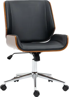 Immagine prodotto di Sedia da ufficio Fortuna Lai Retro, sedia da scrivania regolabile in altezza in legno, sedia girevole con funzione di inclinazione, nera