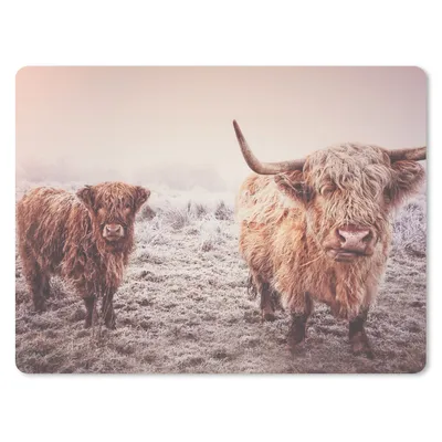 Produktbild von MuchoWow® Mauspad Mousepad Schottische Highlander - Schnee - Sonne 40x30 cm - Mousepads - Maus Mat - Pad - Mausunterlage - Anti Rutsch