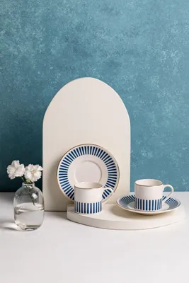 Produktbild von Hermia Concept, Kaffeetassen-Set (4 Teile) - 100% Porzellan, Weiß/Gold/Dunkelblau