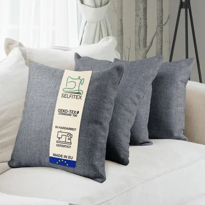 Produktbild von Selfitex Sofakissen, 40x40 4er Set mit Füllung und Bezug, weiche Couchkissen, strukturierter Polsterstoff, inkl. Kissenfüllung, Farbe: Dunkelgrau