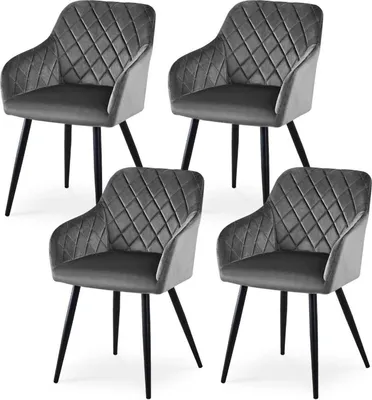 Produktbild von CLIPOP Esszimmerstühle 4er Set Samt Grau mit Armlehne und Metallbeine