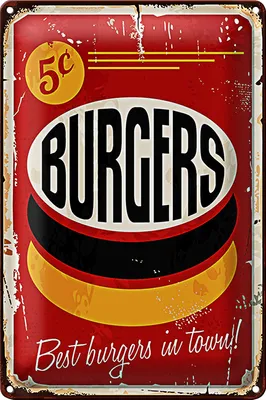 Produktbild von Blechschild burgers 18x12cm best in town Fast food
