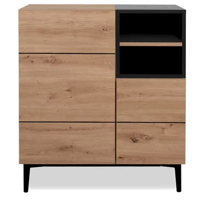 Produktbild von Homestyle4u Highboard Kommode Schrank Sideboard Schwarz Holz Wohnzimmerschrank Anrichte