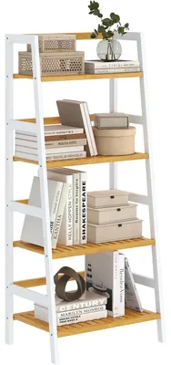 Immagine prodotto di Mensole a scaffale in bambù, 4 ripiani, colore bianco, dimensioni 48x32x110 cm