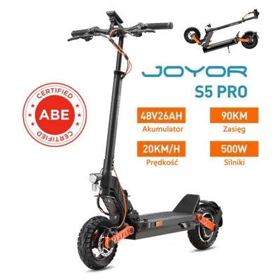 Zdjęcie produktu dla JOYOR S5 PRO Certyfikat ABE Składana Hulajnoga Elektryczna - Silnik 500W Baterią 48V26AH 10-calowe Opony - Czarny