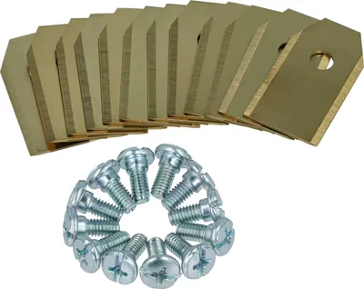 Produktbild von vhbw 12x Ersatz-Messer kompatibel mit McCulloch Rob R1000, Rob R600 Rasenmäher - Ersatzklinge Silber Gold, Titan-Apatit