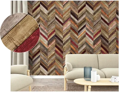 Produktbild von NEWROOM Tapete Braun Vliestapete Holz - Wandbild Rustikal Beige Rot Fischgrätenmuster Zickzack Tapete Grafisch Holztapete
