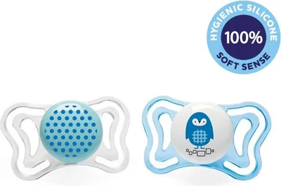 Obrázek produktu pro CHICCO Dudlík Physio Light silikonový 2-6m chlapec - tečky/tučňák 2 ks