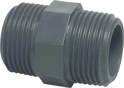 Produktbild von Profec Doppelnippel mit Achtkant, PVC-U,  3/4 Zoll AG, 10 bar, grau