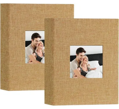 Productafbeelding van Fotoalbum, insteekalbum, linnen, kaki, 2-pack, geschikt voor 100 foto's, formaat 10x15 cm