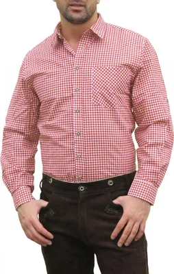 Produktbild von German Wear, Trachtenhemd für Trachten Lederhosen aus Baumwolle rot/kariert, Größe:M