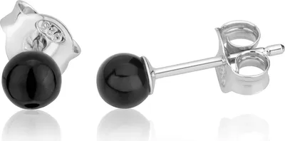 Produktbild von Paar Onyx Ohrstecker 925 Sterlingsilber rhodiniert 4mm Ohrringe rund Damen