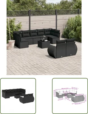 Produktbild von The Living Store 10-tlg. Garten-Sofagarnitur mit Kissen Schwarz Poly Rattan