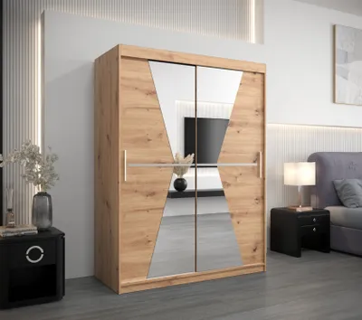 Produktbild von Kleiderschrank mit Spiegeln MILANA – Breite 150 cm, Eiche artisan