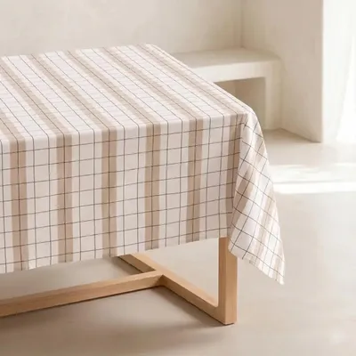 Obrázek produktu pro GAMUSI STOKKEN, ubrus s geometrickým vzorem Jacquard – odolný proti skvrnám, bavlněný potah na stůl do kuchyně a jídelny – 150x200 cm, lněná kvalita