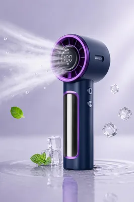 Produktbild von Tragbarer Handventilator mit LED Display,100 Geschwindigkeitsstufen,USB-C Aufhängbarer Lüfter mit 4000mAh Akku,Leise für Büro Reisen Outdoor
