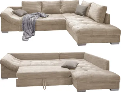 Produktbild von Ecksofa modern Schlafsofa Eckcouch Polsterecke L-Form Ottomane rechts Cord Beige / 17203