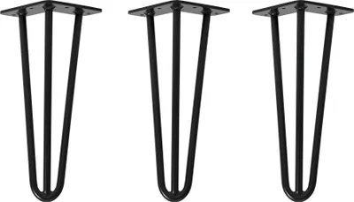 Produktbild von Natural Goods Berlin HAIRPIN Legs, Haarnadelbeine, Möbelfüße, Tischbeine, Schwarz, 30 cm, 3 Streben, 3 Stück
