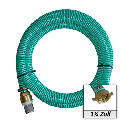 Produktbild von Sauggarnitur 1" mit 24m Saugschlauch, Anschluss 1 1/4″ – Ansauggarnitur mit Messing Fußventil und Rückschlagklappe, Pumpenschlauch NW 25mm (1–25 m)