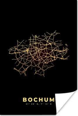 Produktbild von MuchoWow® Poster Stadtplan - Gold - Karte - Bochum 40x60 cm - Plakate für die Wand - Poster Babyzimmer