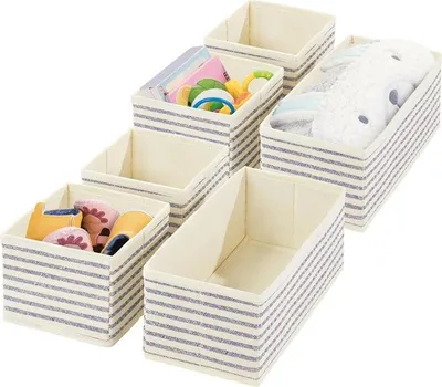 Produktbild von Aufbewahrungsbox Stoffkisten Organizer mDesign 6er Set blau/natur gestreift