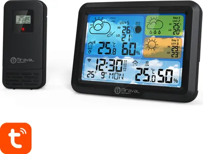Produktbild von Miraval W-LAN Design Wetterstation mit TUYA-App 1x Sensor Smart-Home Wettervorhersage Mondphase UV-Index Komfortanzeige