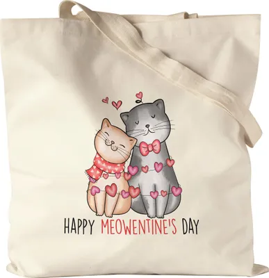 Produktbild von Happy Meowentine's Day Jutebeutel Valentinstag Katzenbesitzer Cat Fans Geschenkidee Liebe Couple Baumwolle
