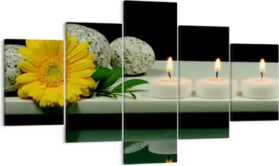 Produktbild von Bild auf Leinwand - Leinwandbild - Spa Blume Kerze Stein - 125x70cm - Wand Bild - Wanddeko - Leinwanddruck - Bilder - Kunstdruck - Wanddekoration - Leinwand bilder - Wandkunst - EA125x70-0415