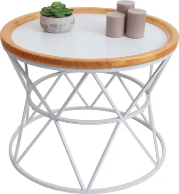 Image de Table basse HWC-N32, Table basse d'appoint Table de salon Table de salon, structure métallique en bois Ø66cm blanc