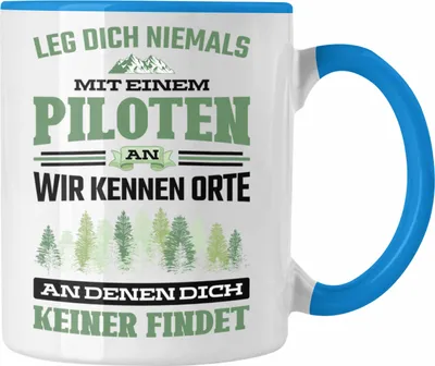 Produktbild von Trendation - Pilot Geschenk Tasse Flugzeug Fliegen Geschenkidee Piloten Kaffeetasse (Blau)