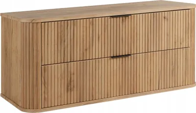 A wooden bathroom cabinet with two drawers.