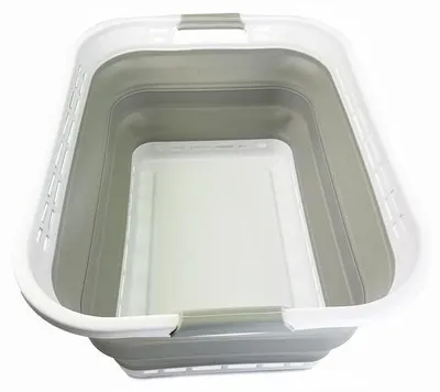 Image de Panier à linge pliable en plastique de 42 L - Bac de rangement pliable - Panier à linge portable - Panier peu encombrant (blanc/gris clair)