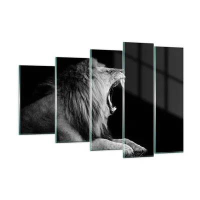 Produktbild von Bilder auf glas - 5 Teile - Löwe Gähnen Schwarz und Weiß - 150x100cm - Glasbilder - Wandbilder - Bilder - Wanddekoration aus Glas - Glas Bilder - Wandbild auf Glas - GEG150x100-4252