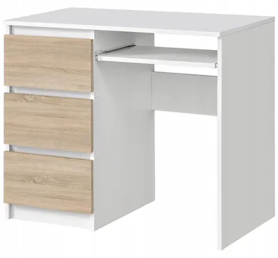 Zdjęcie produktu dla Biurko RADEK 90 cm biały mat + dąb sonoma 3 szuflady lewe laminowane