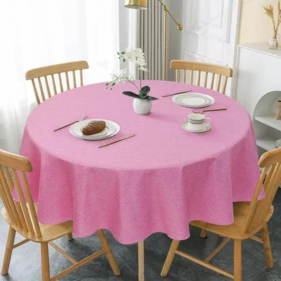 Immagine prodotto di Tovaglia in poliestere Φ160 cm, rosa, idrorepellente, resistente e anti-graffio, per soggiorno, sala da pranzo, terrazza e giardino