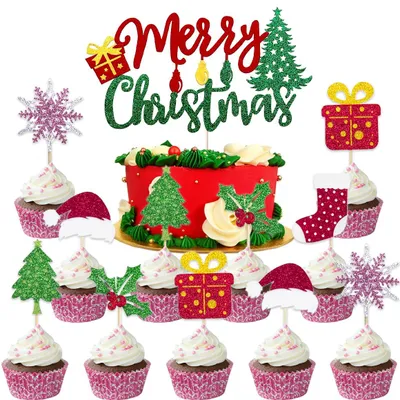 25-teiliges Weihnachts-Torten-Dekoset mit Cupcake-Toppern