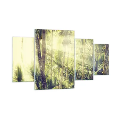 Produktbild von Bilder auf glas - 4 Teile - Morgendämmerung Dschungel Palmen - 160x90cm - Glasbilder - Wandbilder - Bilder - Wanddekoration aus Glas - Glas Bilder - Wandbild auf Glas - GDL160x90-4450